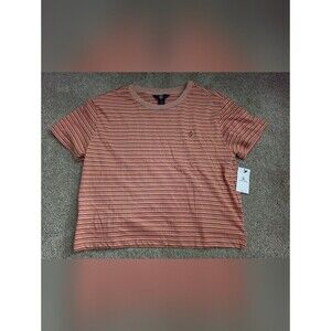 Volcom Men’s Peach and Coral Striped Crew T-Shirt
